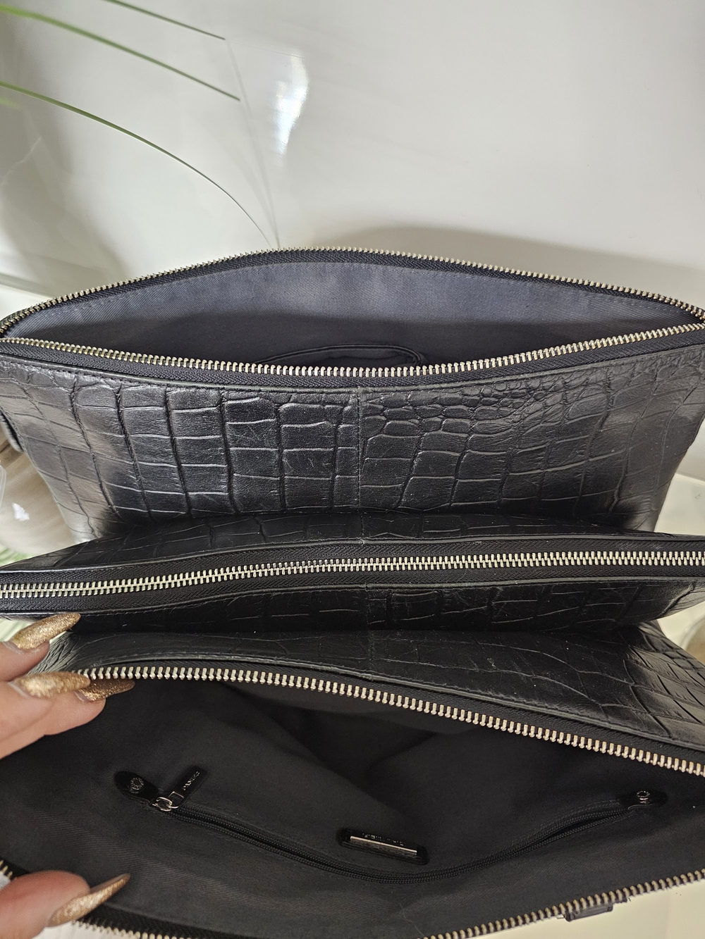 Danier Black Croc-Embossed Leather Briefcase - Picture 6 of 7